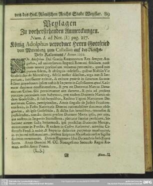Beylagen Zu vorherstehenden Anmerckungen