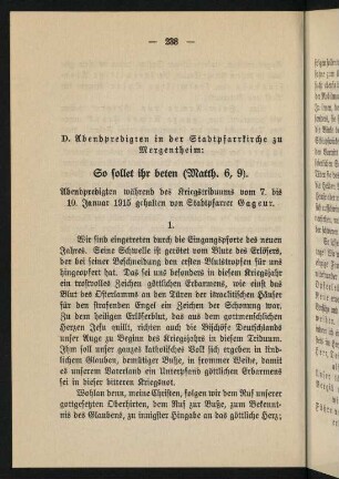 238-265, D. Abendpredigten in der Stadtpfarrkirche zu Mergentheim: "So sollet ihr beten"