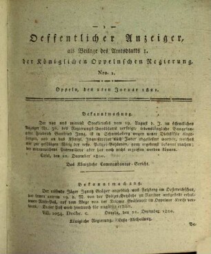 Amtsblatt des Regierungspräsidenten in Oppeln. 1821