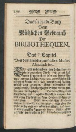 Das siebende Buch Vom Nützlichen Gebrauch Der Bibliothequen.