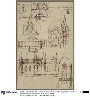 Berlin. Petrikirche. Plan zum Wiederaufbau im gotischen Stil. Sechs Einzelstudien für die Kreuzhallenkirche