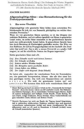 Allgemeingültige Sätze - eine Herausforderung für die Prototypensemantik