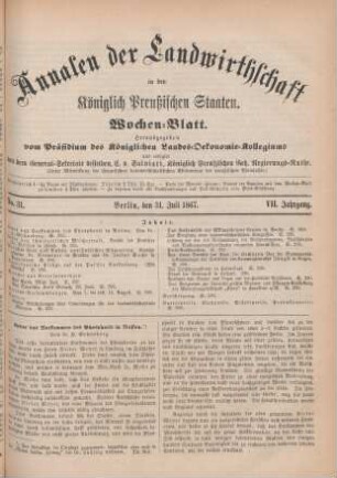 No. 31. Berlin, den 31. Juli 1867. VII. Jahrgang.