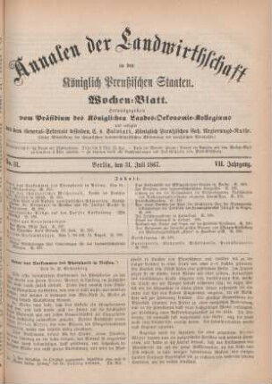 No. 31. Berlin, den 31. Juli 1867. VII. Jahrgang.