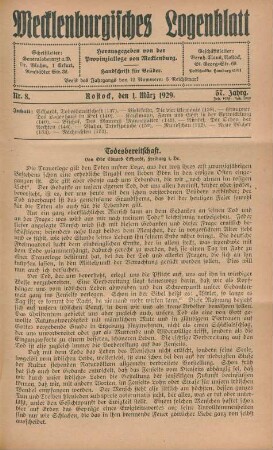 Nr,. 8. Rostock, den 1. März 1929.