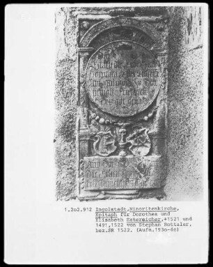 Epitaph für Dorothea (1521) und Elisabeth Estereicher (1491)