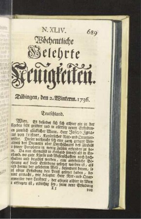 N. XLIV. Tübingen, den 2. Winterm. 1736