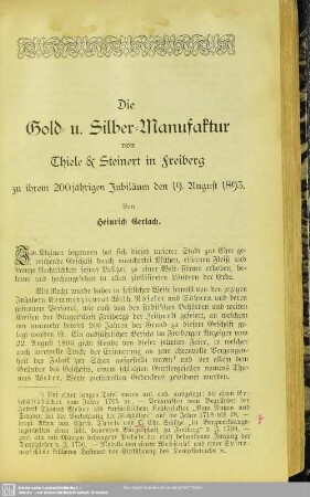 Die Gold- und Silber-Manufaktur von Thiele & Steinert in Freiberg zu ihrem 200jährigen Jubiläum den 19. August 1893