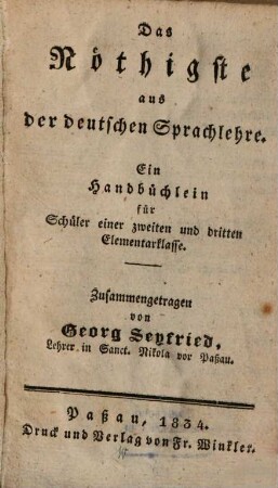 Das Nöthigste aus der deutschen Sprachlehre