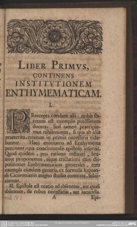 Liber Primus, Continens Institutionem Enthymematicam