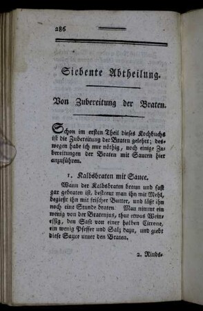 Siebente Abtheilung. Von Zubereitung der Braten.