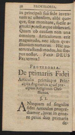Protheoria. De ptimariis Fidei