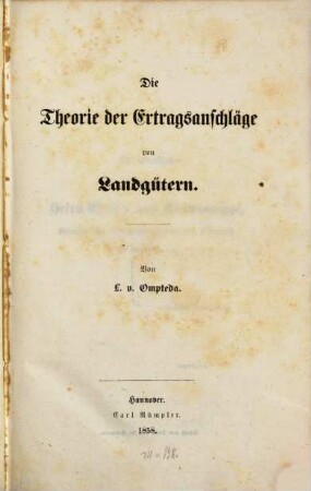 Die Theorie der Ertragsanschläge von Landgütern