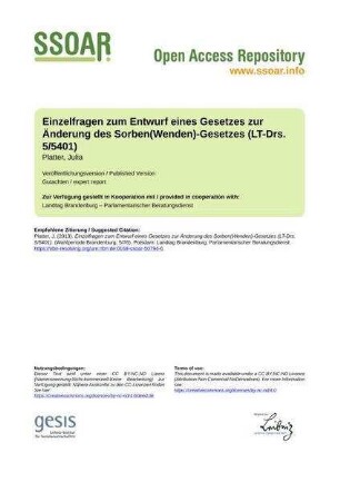 Einzelfragen zum Entwurf eines Gesetzes zur Änderung des Sorben(Wenden)-Gesetzes (LT-Drs. 5/5401)