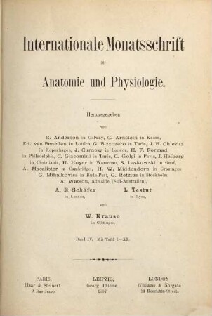 Internationale Monatsschrift für Anatomie und Physiologie. 4. 1887