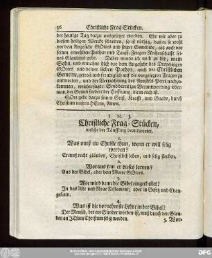 Christliche Frag-Stücken, welche der Täuffling beantwortet.