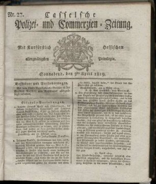 Nr. 27, Sonnabend, den 3ten April 1819