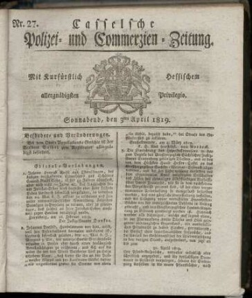 Nr. 27, Sonnabend, den 3ten April 1819