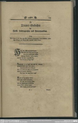 XI. Trauer-Gedichte der Fürastl. Leidtragenden und Anverwandten