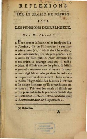 Reflexions Sur Le Projet De Décret Pour Les Pensions Des Religieux