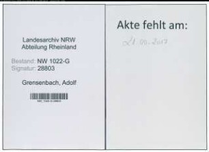 Entnazifizierung Adolf Grensenbach , geb. 00.00.0000 ()