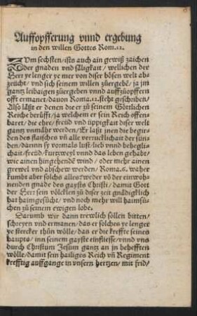Auffopfferung unnd ergebung in den willen Gottes Rom. 12.
