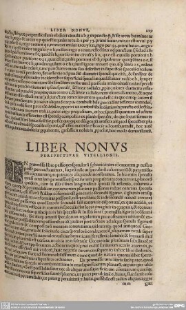 Liber Nonus Perspectivae Vitellionis.