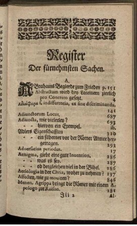 Register der fürnehmsten Sachen.