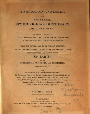 Etymologicon universale, or universal etymological dictionary on a new plan. 1,1