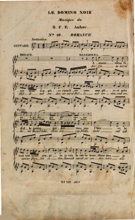 Le domino noir : opéra comique en trois actes ; morceaux détachés ; romance = Der schwarze Domino