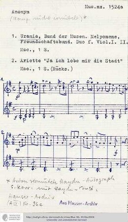 Urania / Ja ich lobe mir die Stadt