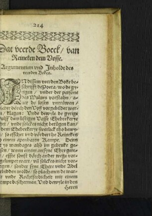 Dat veerde Boeck/ van Reineken dem Vosse.