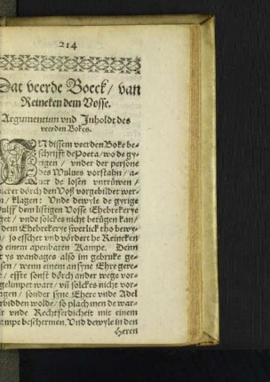 Dat veerde Boeck/ van Reineken dem Vosse.