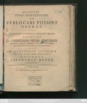 Qvaestio Ivris Controversi An Svblocari Possint Operae