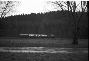 Blaue Diesellok V 500 und Triebwagen VT 3, Strecke Neufra - Gauselfingen