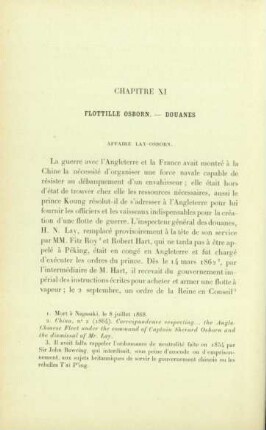 Chapitre XI. Flottille Osborn. - Douanes