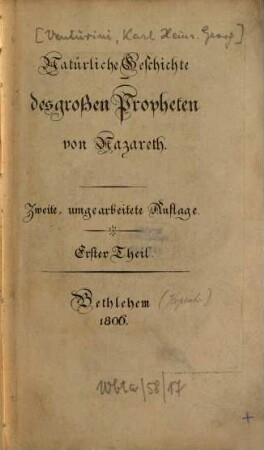 Natürliche Geschichte des großen Propheten von Nazareth, 1