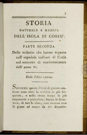 Storia Naturale E Medica Dell'Isola Di Corfu. Delle Febbri continue.