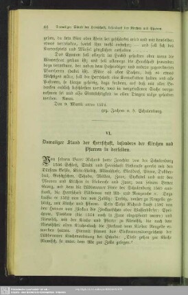 VI. Damaliger Stand der Herrschaft, besonders der Kirchen und Pfarren in derselben