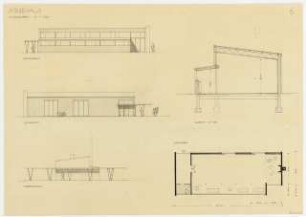 Studienarbeiten: Atelierhaus, Ausstellungsbau, Ansicht, Schnitt, Grundriss 1:100