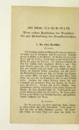 Erster Zeitraum: 113 v. Chr. bis 486 n. Chr. Vom ersten Auftreten der Deutschen bis zur Gründung des Frankenreiches
