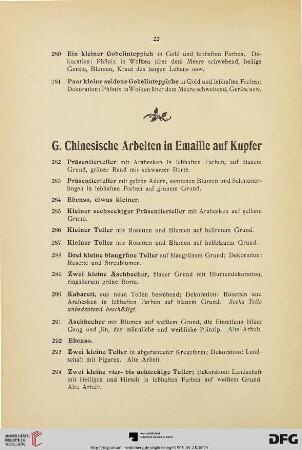 G. Chinesische Arbeiten in Emaille auf Kupfer (Nr. 282-294)