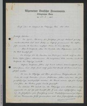 Bericht über die Tätigkeit der Ortsgruppe Gera 1911-1913