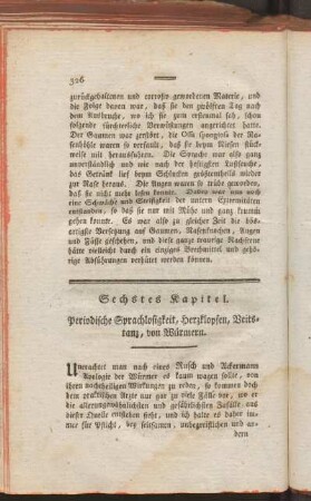 Sechstes Kapitel. Periodische Sprachlosigkeit, Herzklopfen, Veitstanz, von Würmern