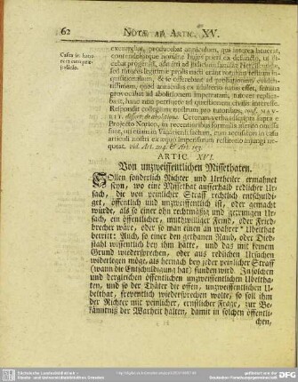 Artic. XVI. Von unzweiffentlichen Missethaten