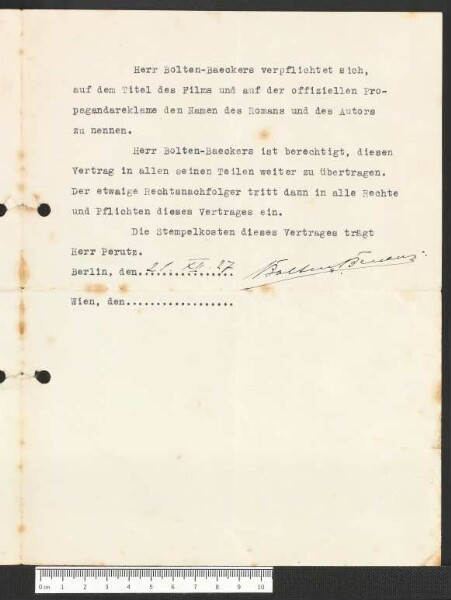 Vertrag zwischen Leo Perutz und Heinrich Bolten-Baeckers