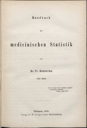 Handbuch der medicinischen Statistik