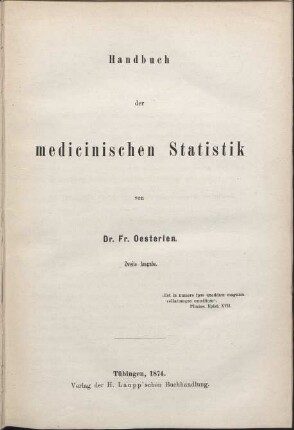 Handbuch der medicinischen Statistik