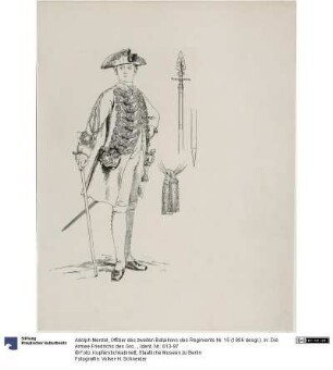 Offizier des zweiten Bataillons des Regiments Nr. 15 (1806 desgl.). in: Die Armee Friedrichs des Großen in ihrer Uniformierung