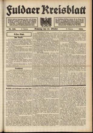 Erste Ausgabe vom Samstag, den 25. Oktober 1913.